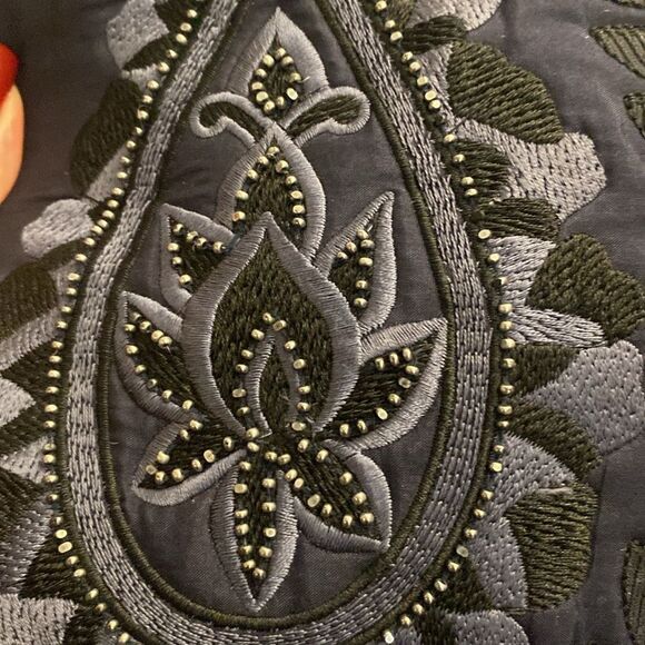 Parker Navy Blue silk Embroidered/beaded Women's bomber jacket , L - Picture 6 of 12